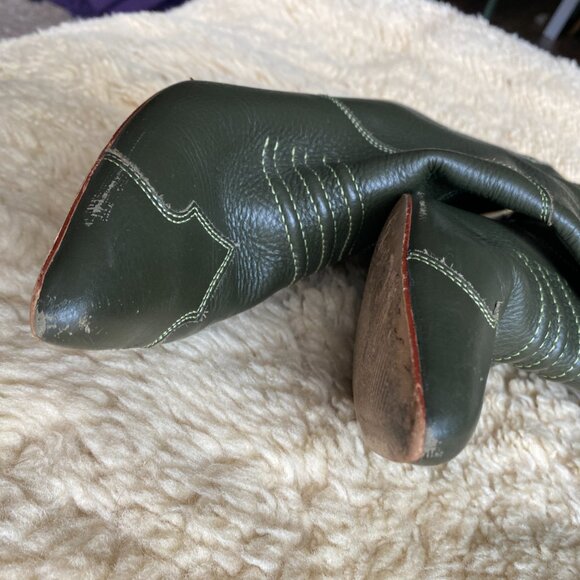 Green Leather Boots by Gestuz, Western Cowboy Heeled Size 39 - Picture 9 of 13